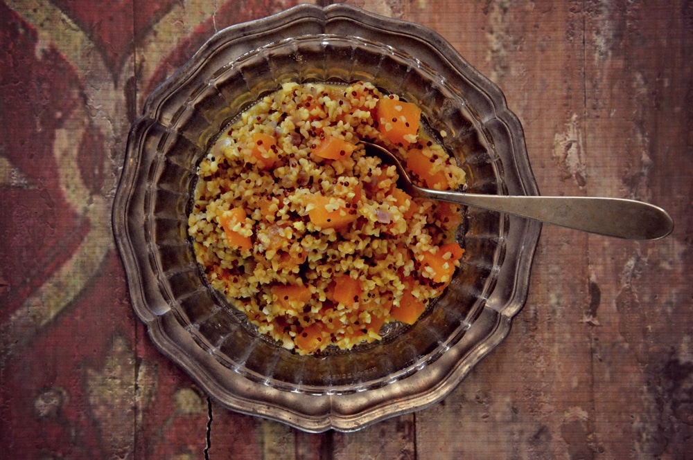 Minestra di quinoa, bulgur e zucca