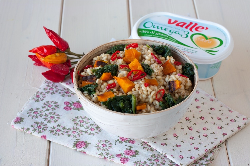 Orzotto piccante alla zucca e spinaci
