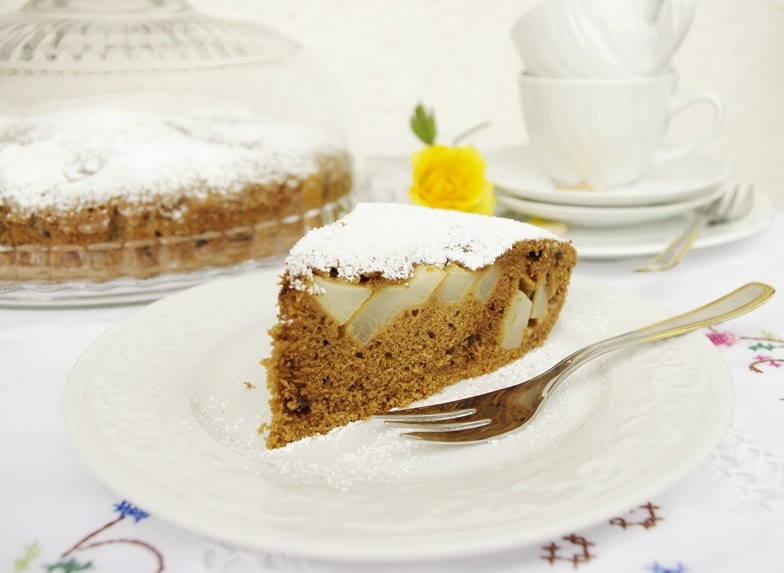 Torta al cacao, cioccolato fondente e pere