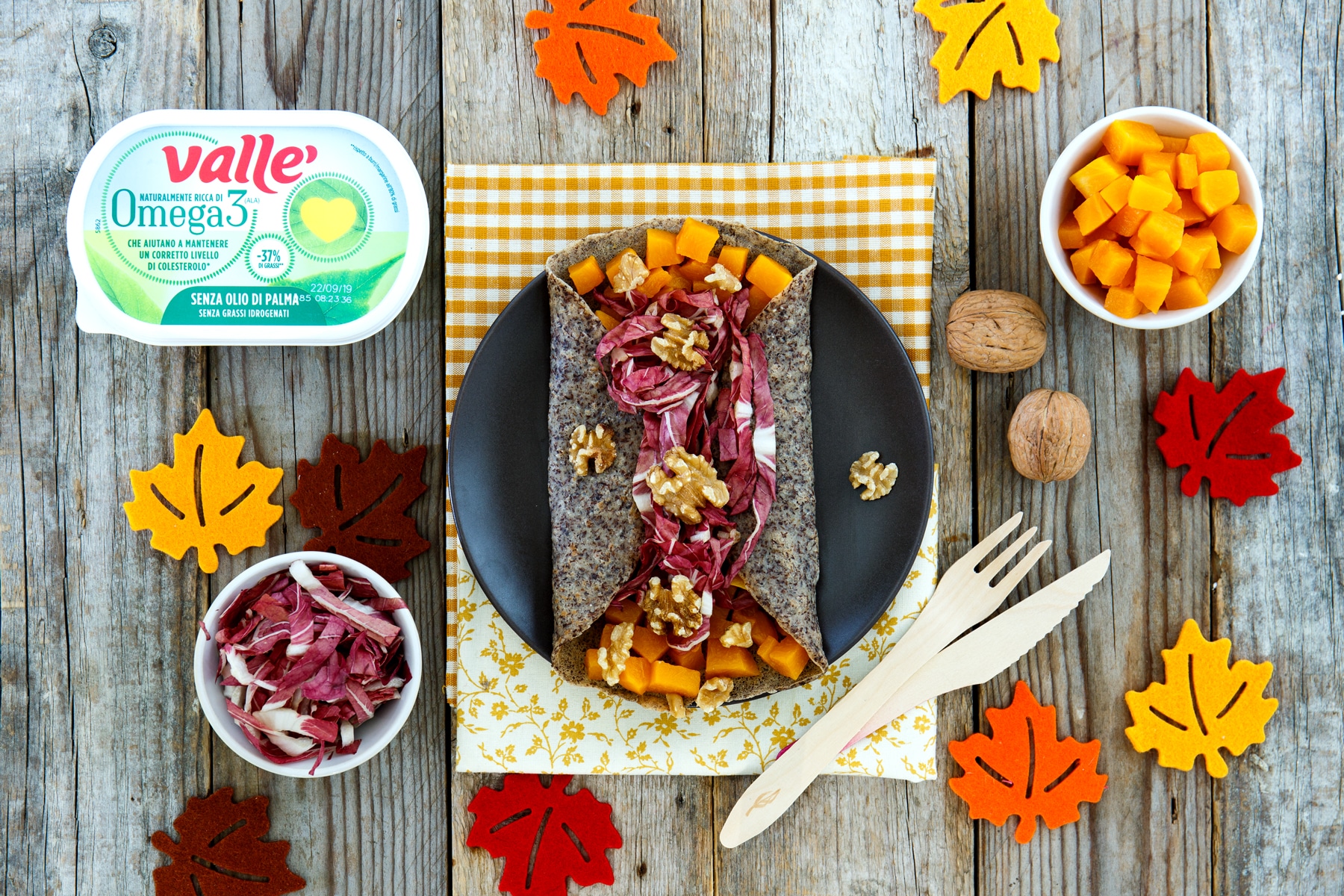 Crêpe bretone salata con radicchio, zucca e noci
