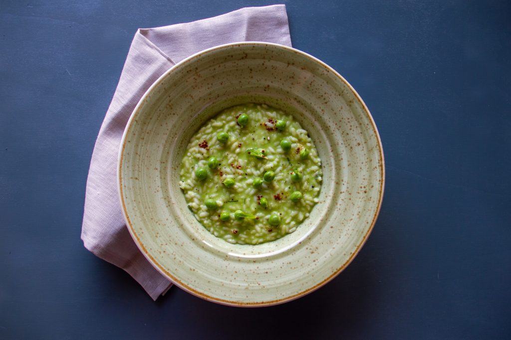 Risotto ai piselli, menta, senape, limone