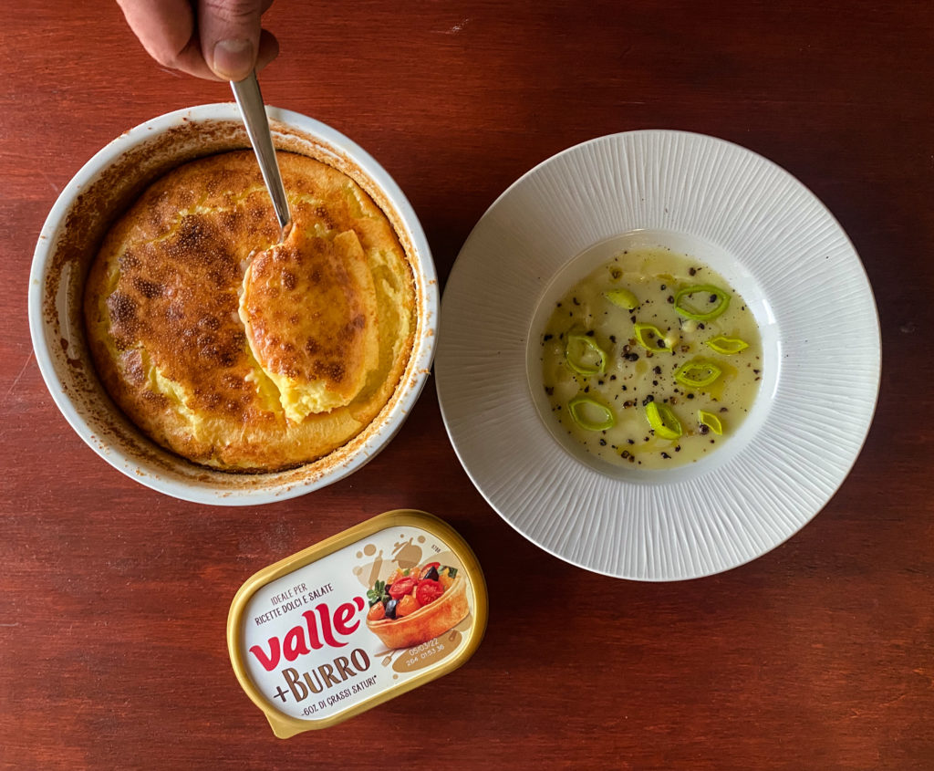 Soufflé di Parmigiano Reggiano crema di patate e porri 